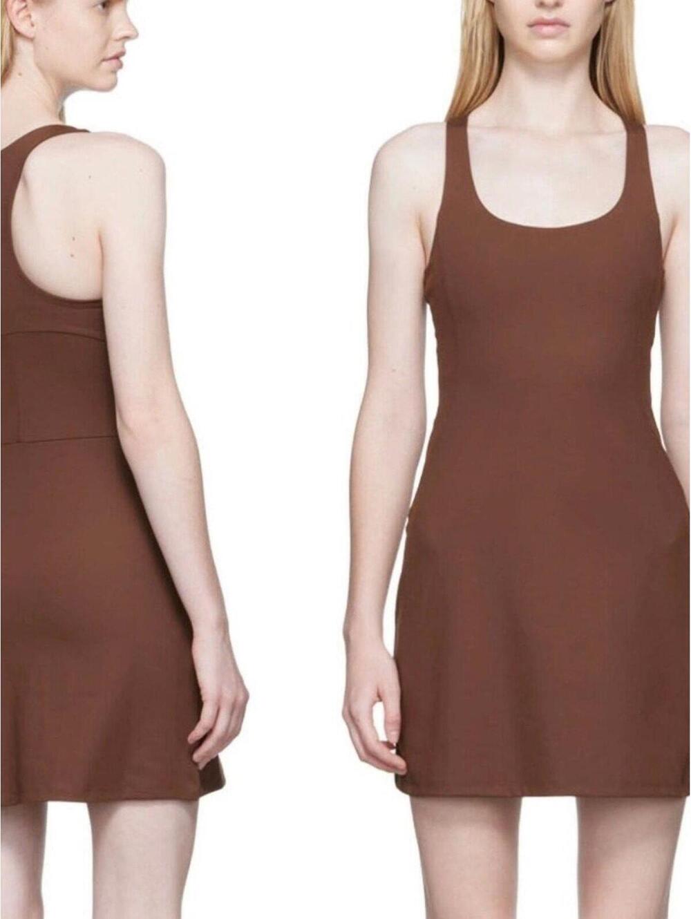 Girlfriend Collective Paloma Dress Brown NWT Built In Shorts